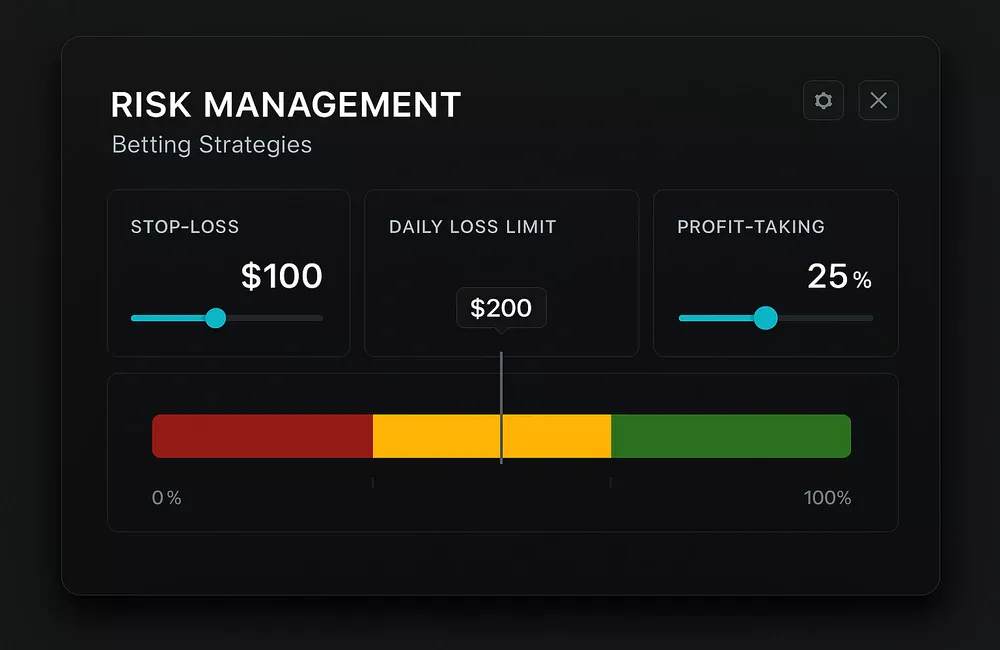 Risk management strategies dashboard displaying stop-loss indicators and daily loss limits for betting